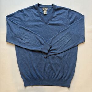 LL Bean Men’s Large V-Neck Cotton Cashmere Blend Long Sleeve Sweater - Blue